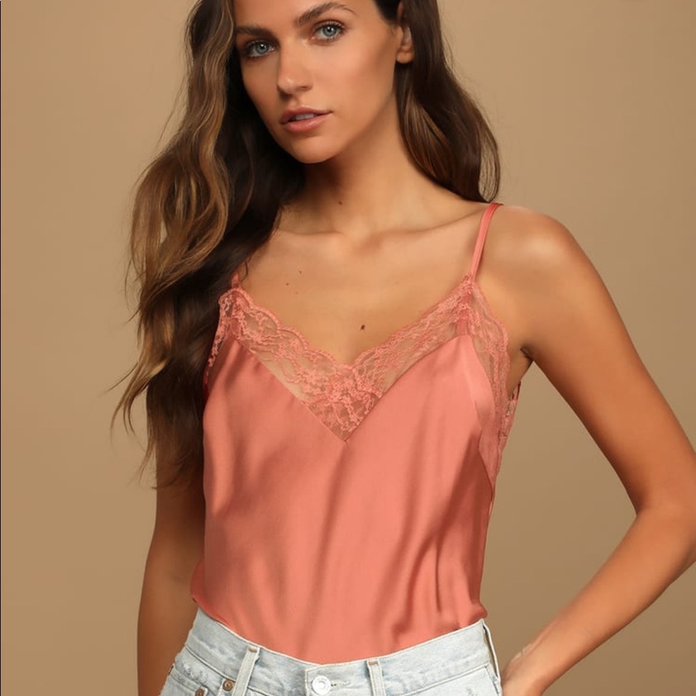 NWT Lulus Orange Terracotta Lace Cami Tank Top
